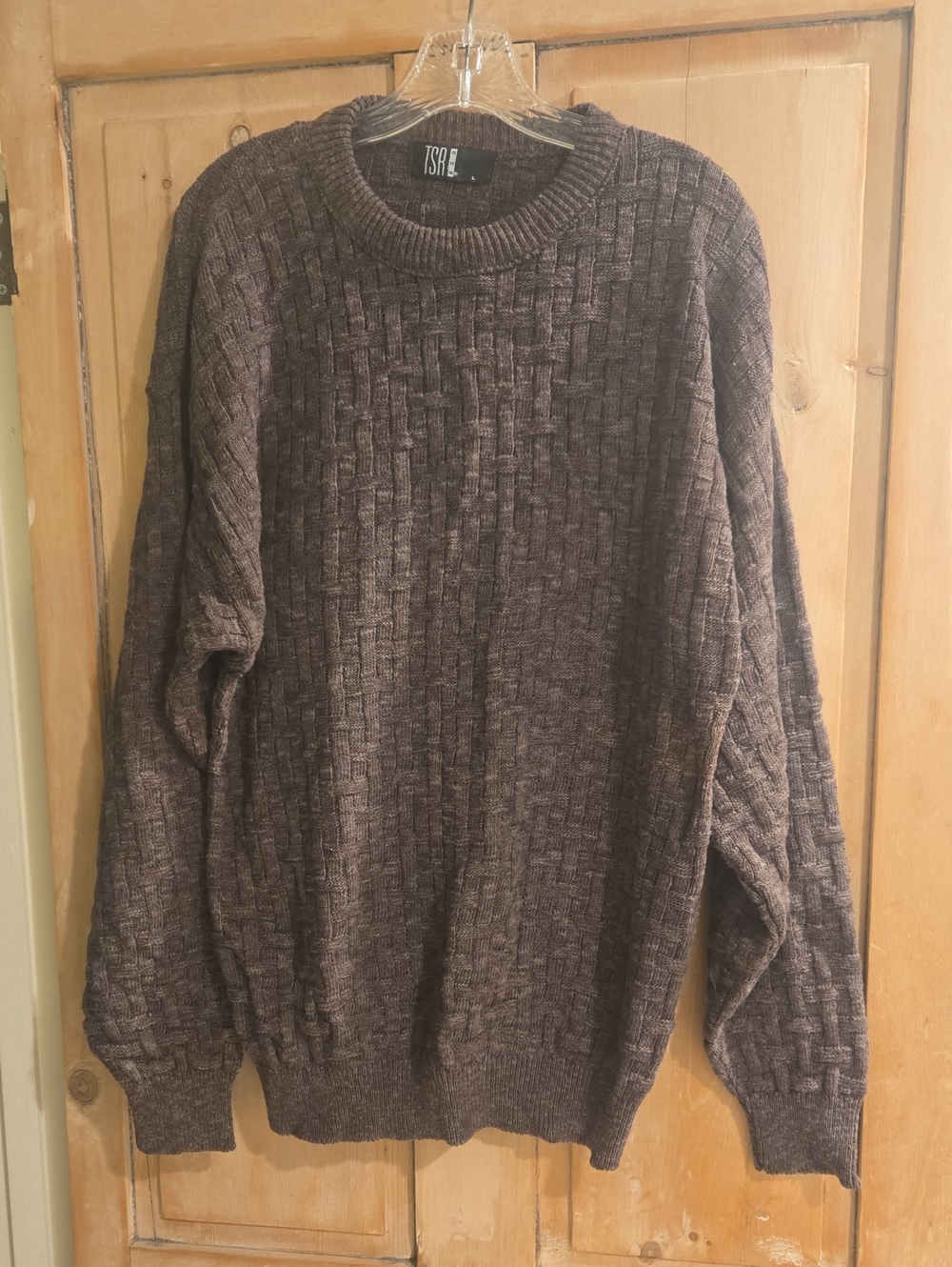 Textured Crewneck Sweater -  Brown